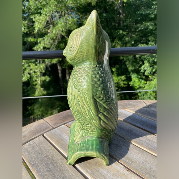 Vintage McCOY OWL STATUE Perched On Log Green Glaze - Picture 2 of 7